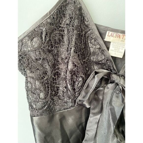 Laura Taylor vintage black lace top lingerie/satin feel/100% polyester/size larg - Picture 3 of 4